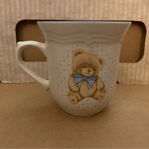 Vintage Country Theodore Teddy Bear with Blue Bow Pattern Mugs Cups